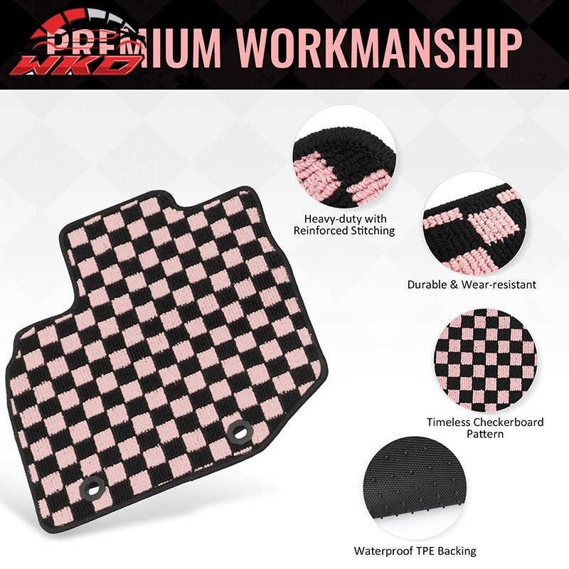 Fits 09-13 Honda Fit Car Anti-slip Floor Mats Checkered Carpets Black Pink Plaid