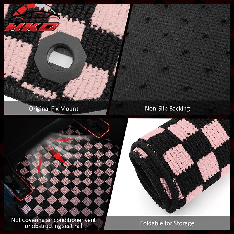 Fits 09-13 Honda Fit Car Anti-slip Floor Mats Checkered Carpets Black Pink Plaid