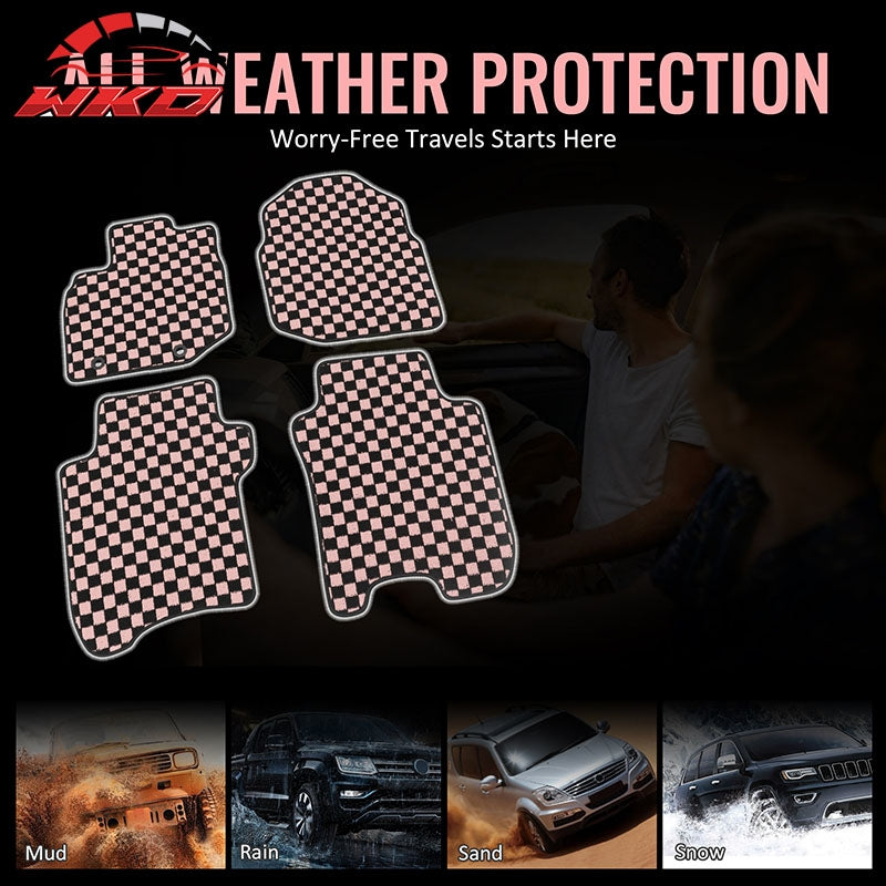 Fits 09-13 Honda Fit Car Anti-slip Floor Mats Checkered Carpets Black Pink Plaid