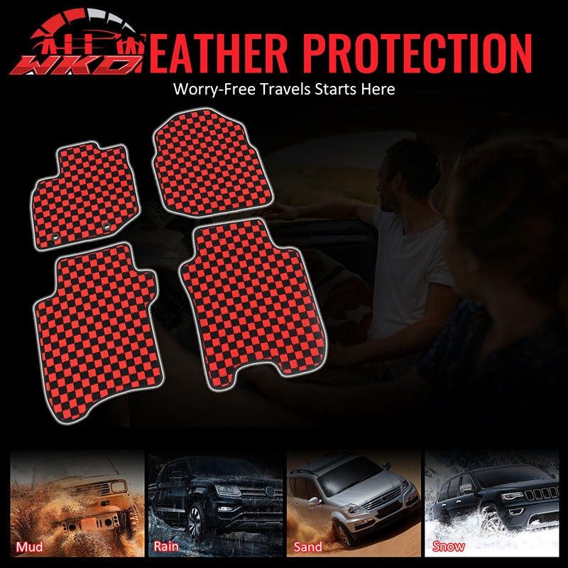 Fits 09-13 Honda Fit Car Anti-slip Floor Mats Checkered Carpets Black Red Plaid