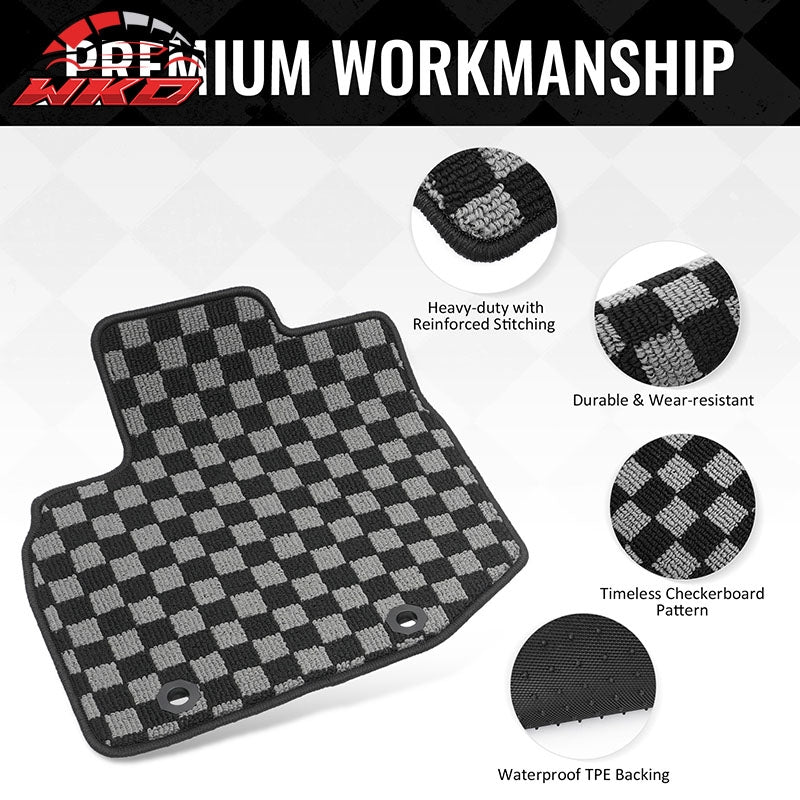 Fits 09-13 Honda Fit GK Floor Mats Non-Slip Carpets Checkered Black Gray Plaid