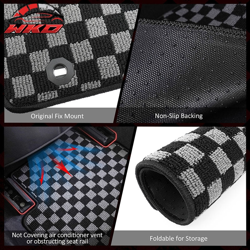 Fits 09-13 Honda Fit GK Floor Mats Non-Slip Carpets Checkered Black Gray Plaid