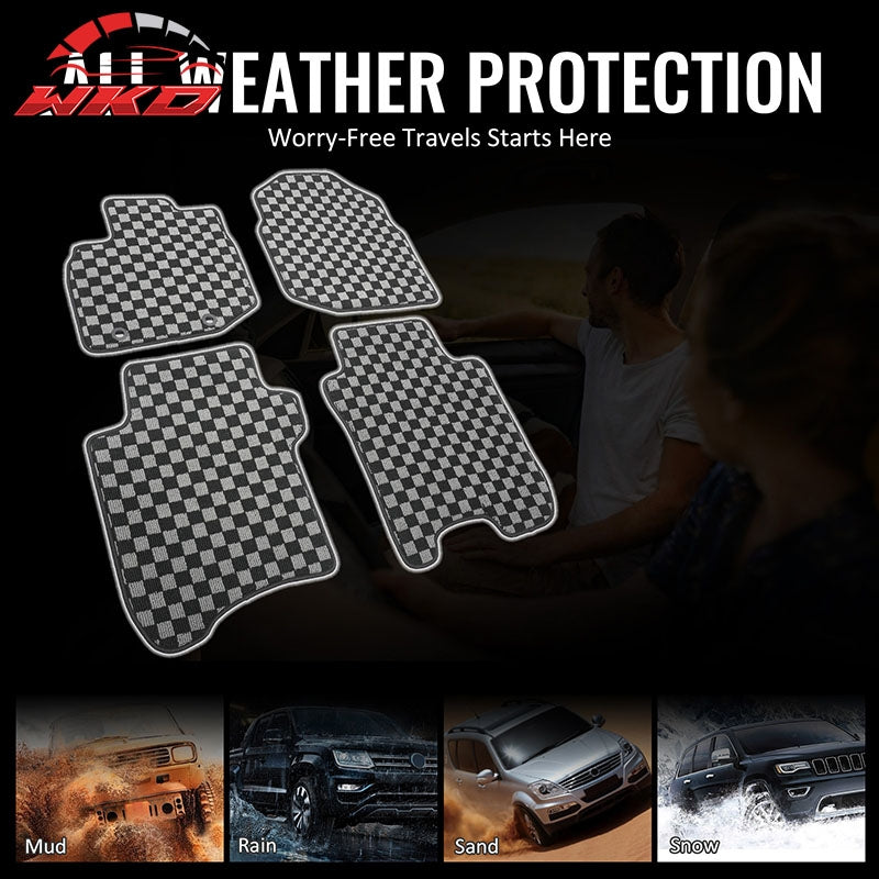 Fits 09-13 Honda Fit GK Floor Mats Non-Slip Carpets Checkered Black Gray Plaid