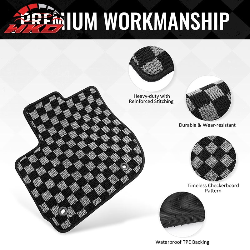 Fits 15-20 Honda Fit GK Floor Mats Non-Slip Carpets Checkered Black Gray Plaid
