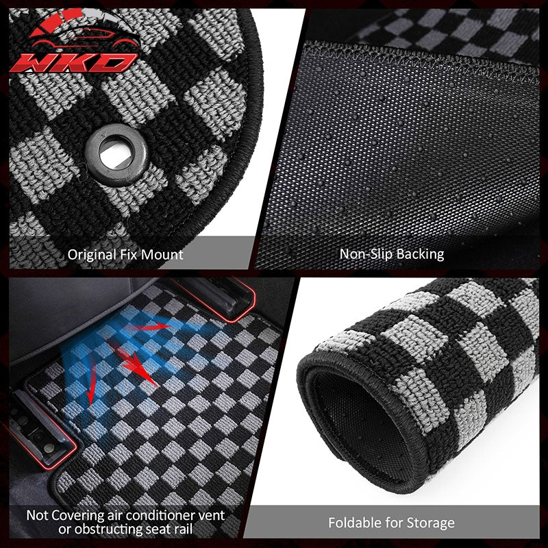 Fits 15-20 Honda Fit GK Floor Mats Non-Slip Carpets Checkered Black Gray Plaid