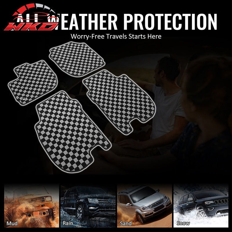 Fits 15-20 Honda Fit GK Floor Mats Non-Slip Carpets Checkered Black Gray Plaid