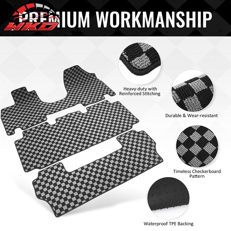 Fits 11-17 Honda Odyssey Floor Mats Non-Slip Carpets Checkered Black Gray Plaid