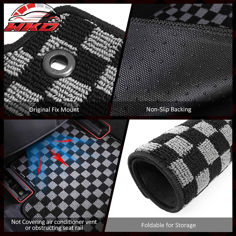Fits 11-17 Honda Odyssey Floor Mats Non-Slip Carpets Checkered Black Gray Plaid