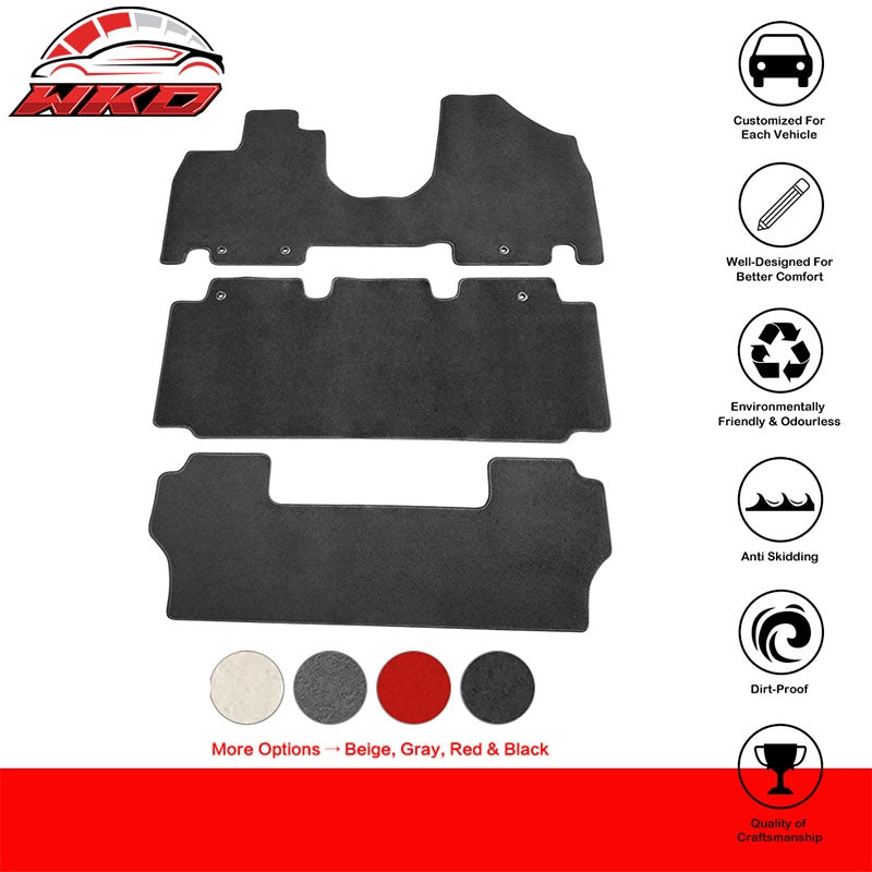 Fits 11-17 Honda Odyssey Nylon Car Floor Mats Carpet Front & Rear 3PC Set Black