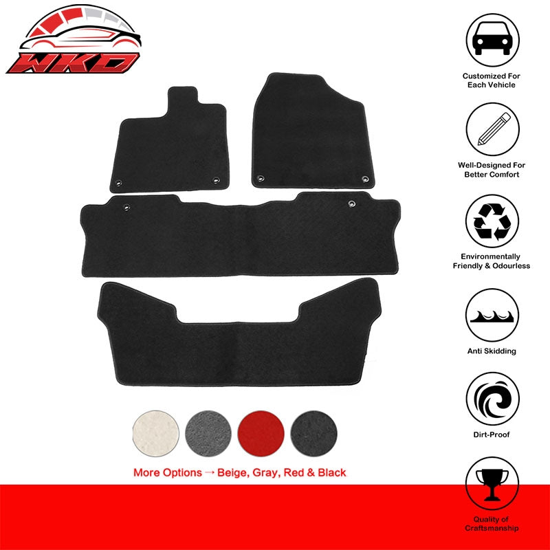 Fits 16-22 Honda Pilot Nylon Car Auto Floor Mats Liner Black Front Rear Carpets