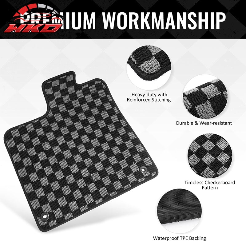 Fits 16-22 Honda Pilot Floor Mats Non-Slip Carpets Checkered Black Gray Plaid