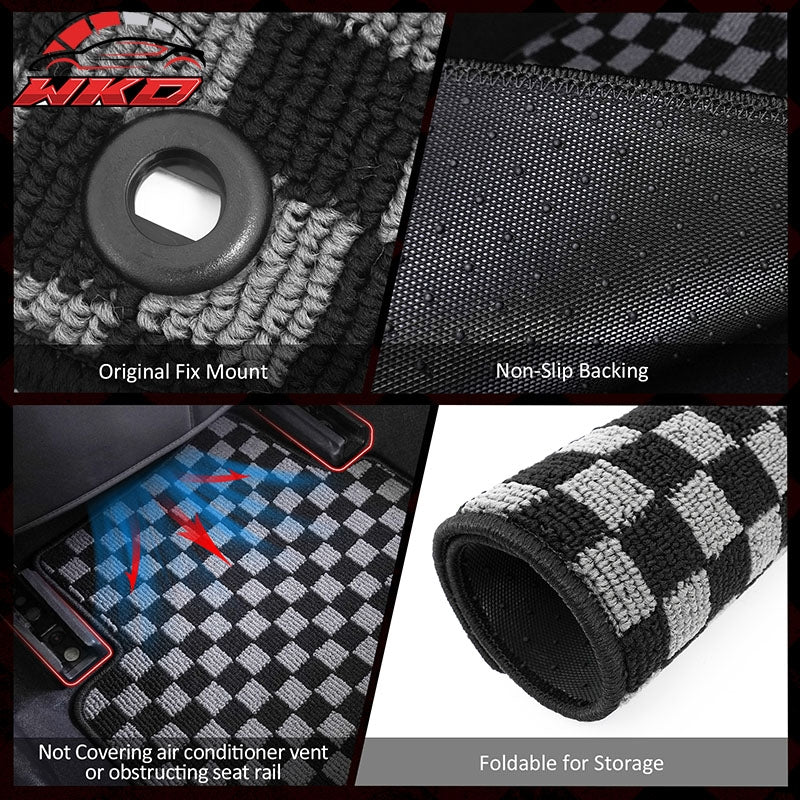 Fits 16-22 Honda Pilot Floor Mats Non-Slip Carpets Checkered Black Gray Plaid