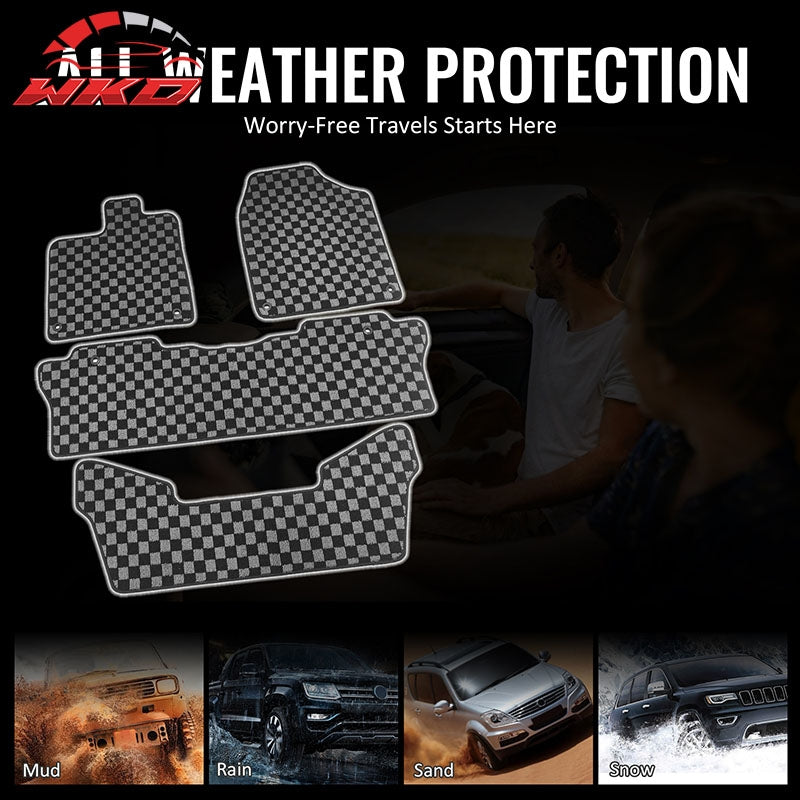 Fits 16-22 Honda Pilot Floor Mats Non-Slip Carpets Checkered Black Gray Plaid