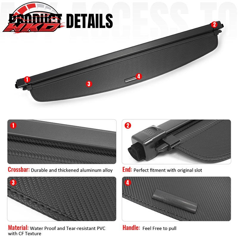 Fits 24-26 Honda Prologue & Chevrolet Blazer EV Cargo Cover Carbon Fiber Texture