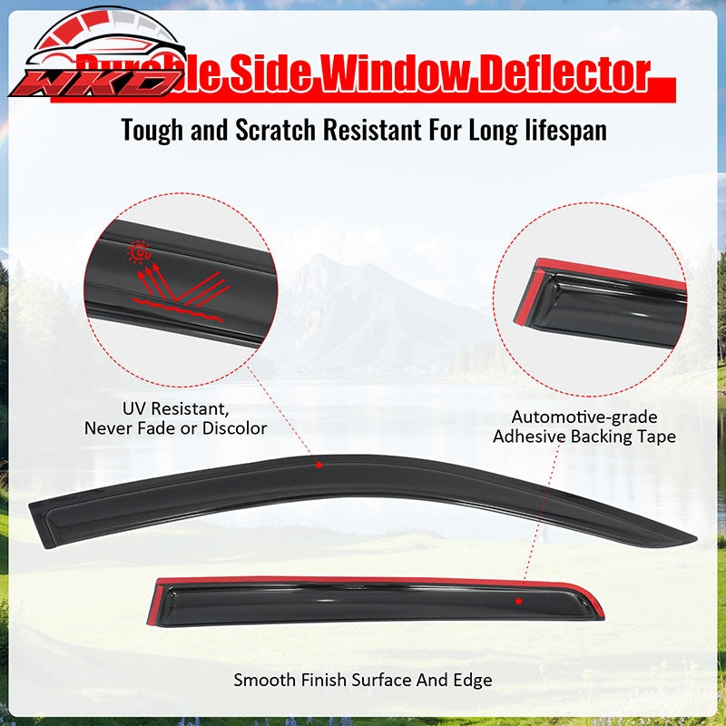 Fits 17-26 Honda Ridgeline Window Visors Smoke Acrylic Rain Sun Shade 4PCS Set