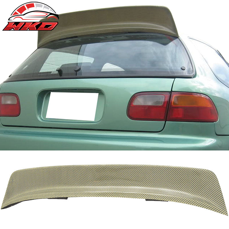 Fits 92-95 Honda Civic Hatchback BYS Style Roof Spoiler Yellow CF Carbon Fiber