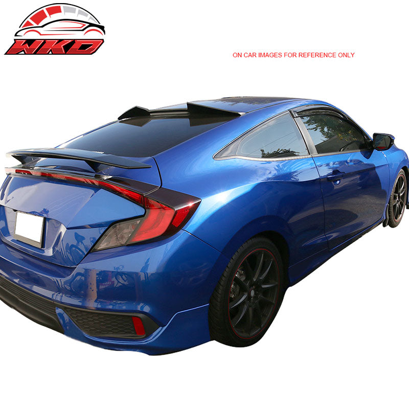 Fits 16-20 Honda Civic X 10th Coupe V Style Matte Carbon Fiber Roof Spoiler Wing
