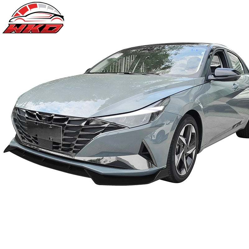 Fits 21-23 Hyundai Elantra 4DR Sedan Matte Black PP 3PC Front Bumper Lip Spoiler