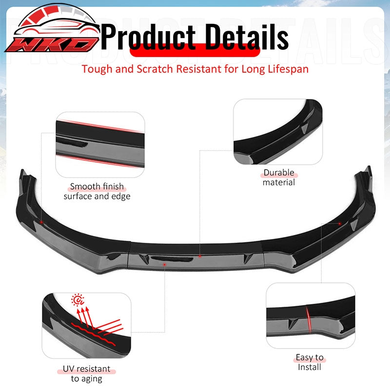 Fits 24-26 Hyundai Elantra Sedan IKON Front Bumper Lip Chin Spoiler Gloss Black