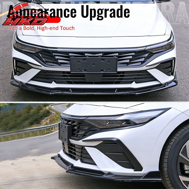 Fits 24-26 Hyundai Elantra Sedan IKON Front Bumper Lip Chin Spoiler Gloss Black