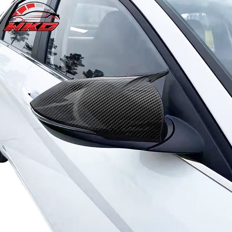 Fit 21-26 Hyundai Elantra 2PC Rear View Side Mirror Cover ABS Carbon Fiber Print