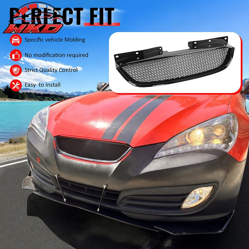 Fits 10-12 Hyundai Genesis Coupe Honeycomb Style Upper Grille Gloss Black ABS