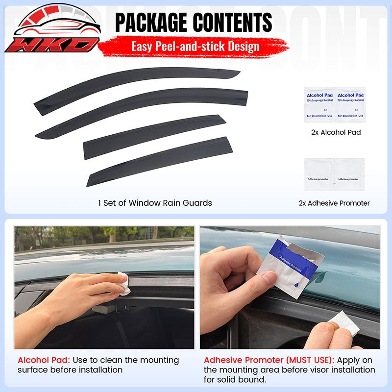 Fits 18-23 Hyundai Kona & Kona Electric Low Profile Style Tape-on Window Visors