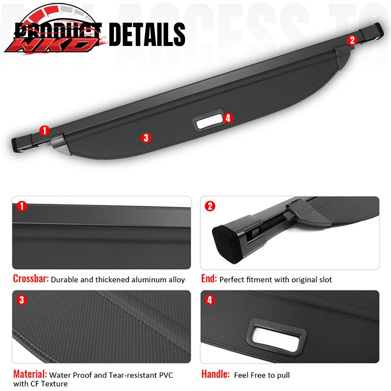 Fits 19-23 Hyundai Santa Fe Retractable Rear Cargo Cover Carbon Fiber Texture