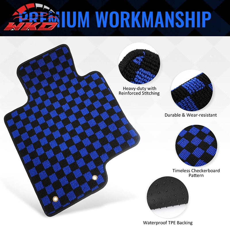 Fits 11-14 Hyundai Sonata Anti-slip Floor Mats Checkered Carpet Black Blue Plaid