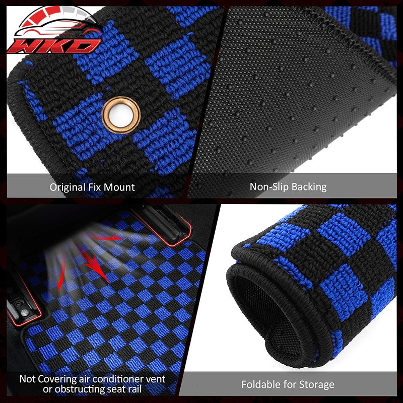 Fits 11-14 Hyundai Sonata Anti-slip Floor Mats Checkered Carpet Black Blue Plaid