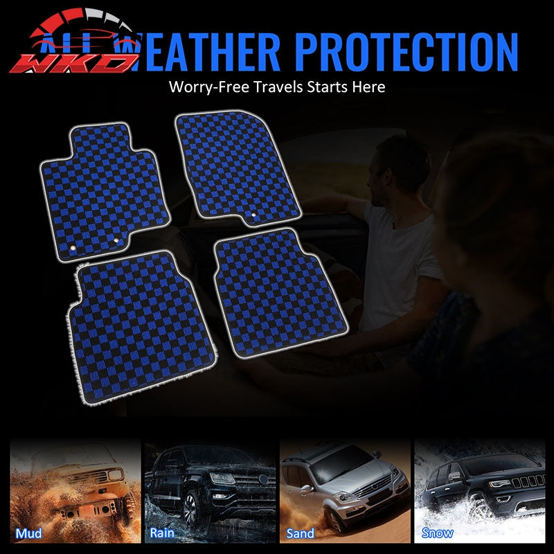 Fits 11-14 Hyundai Sonata Anti-slip Floor Mats Checkered Carpet Black Blue Plaid
