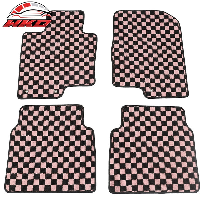 Wholesale 11-14 Hyundai Sonata Anti-slip Floor Mats Checkered Carpet Black Pink Plaid