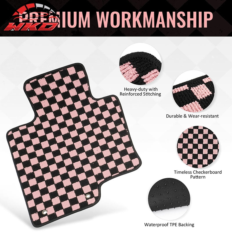 Fits 11-14 Hyundai Sonata Anti-slip Floor Mats Checkered Carpet Black Pink Plaid