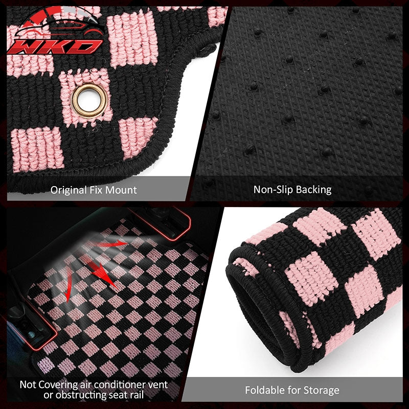 Fits 11-14 Hyundai Sonata Anti-slip Floor Mats Checkered Carpet Black Pink Plaid