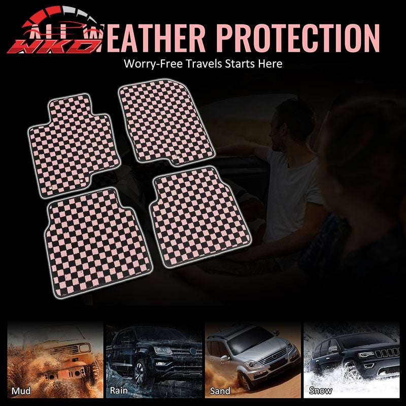Fits 11-14 Hyundai Sonata Anti-slip Floor Mats Checkered Carpet Black Pink Plaid