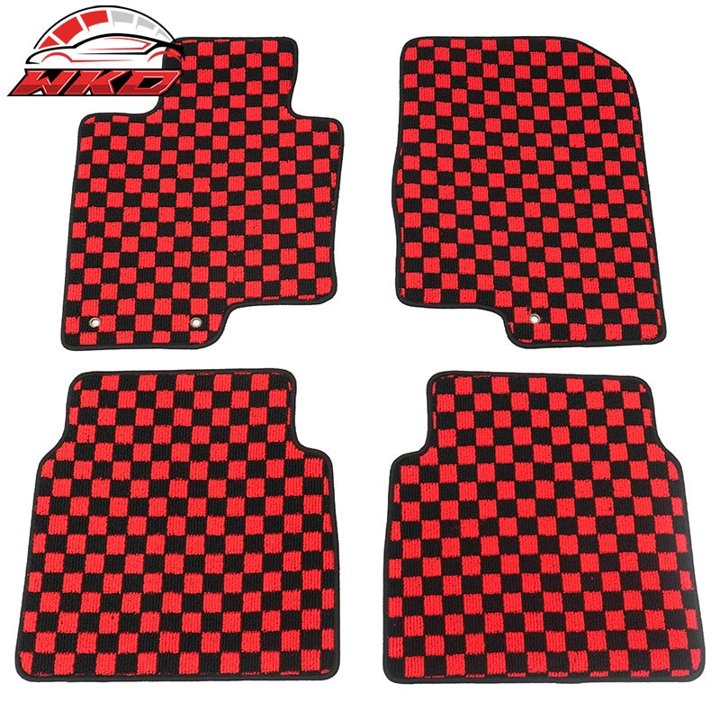 Wholesale 11-14 Hyundai Sonata Anti-slip Floor Mats Checkered Carpet Black Red Plaid - Wikond Auto