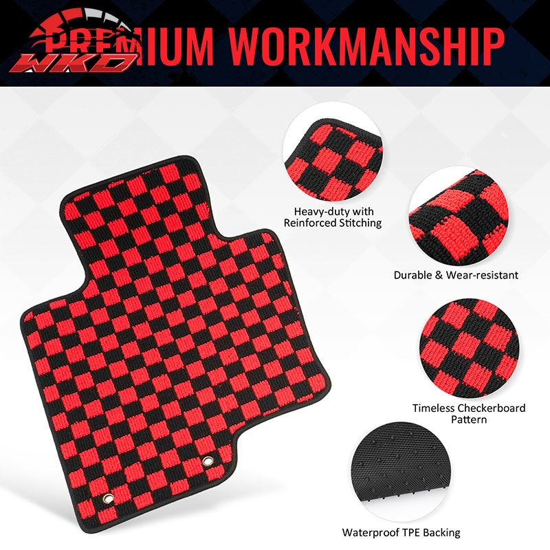 Wholesale 11-14 Hyundai Sonata Anti-slip Floor Mats Checkered Carpet Black Red Plaid - Wikond Auto