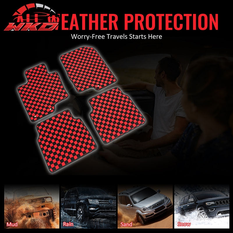 Wholesale 11-14 Hyundai Sonata Anti-slip Floor Mats Checkered Carpet Black Red Plaid - Wikond Auto