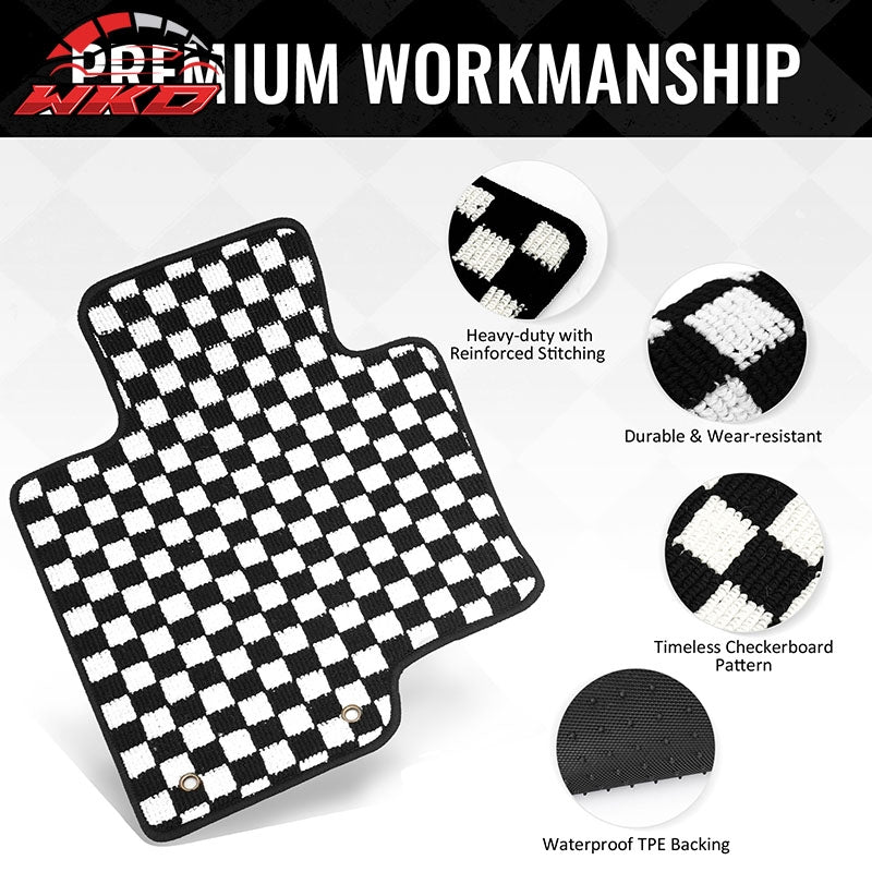 Fits 11-14 Hyundai Sonata Car Floor Mats Checkered Carpets Black White Plaid