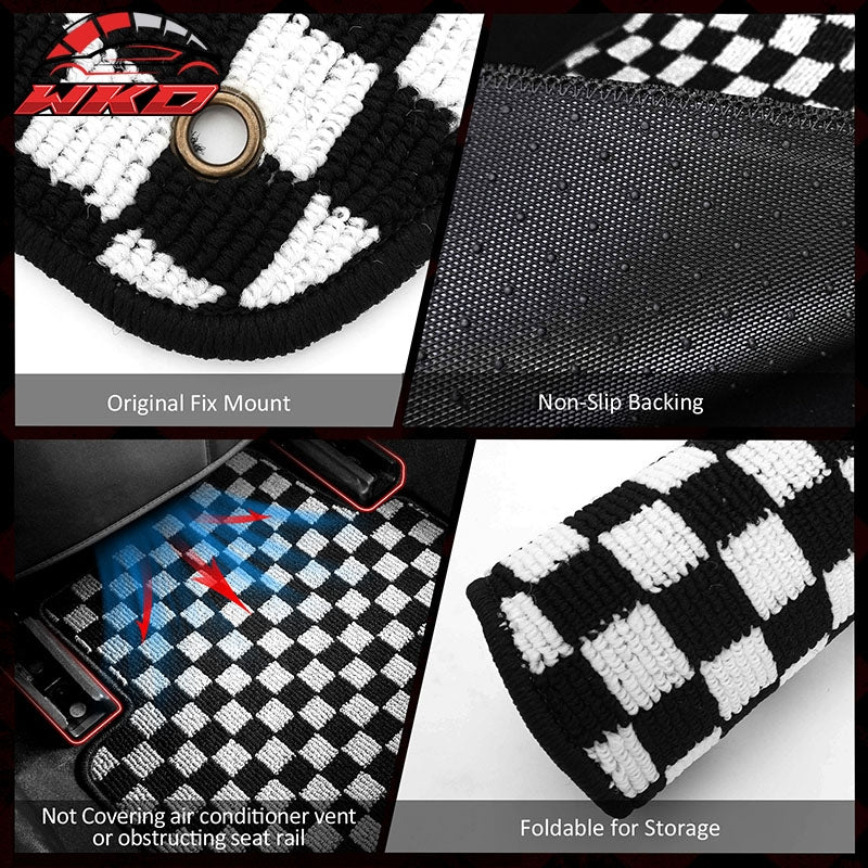 Fits 11-14 Hyundai Sonata Car Floor Mats Checkered Carpets Black White Plaid