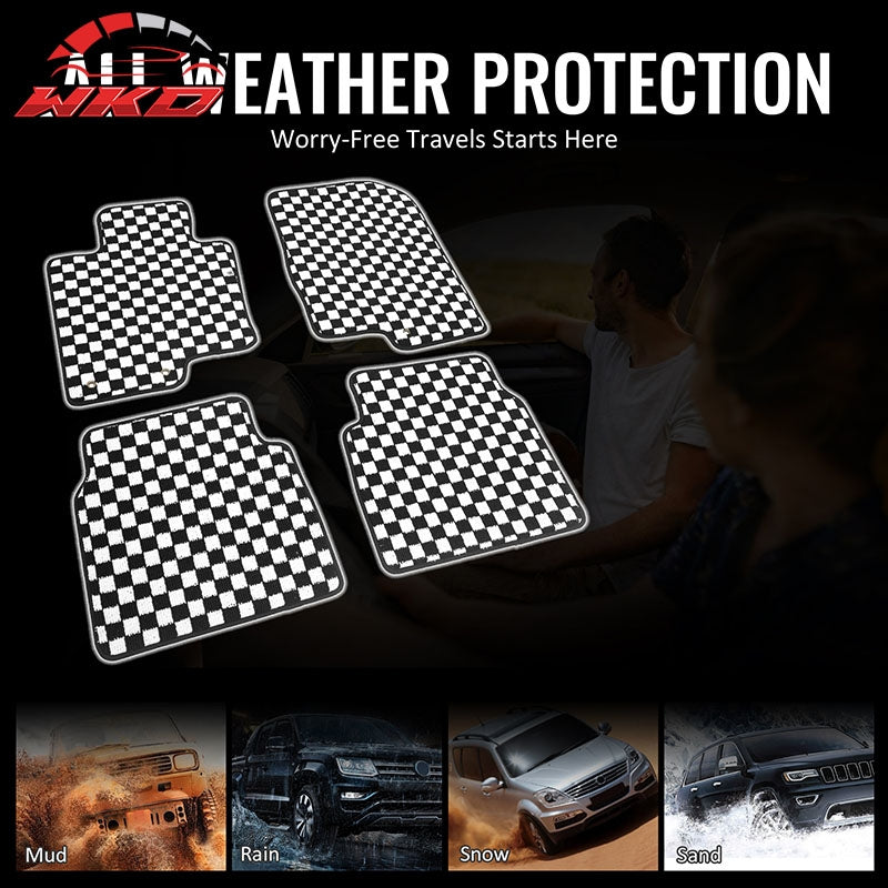 Fits 11-14 Hyundai Sonata Car Floor Mats Checkered Carpets Black White Plaid