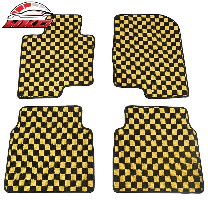Wholesale 11-14 Hyundai Sonata Car Floor Mats Checkered Carpets Black Yellow Plaid