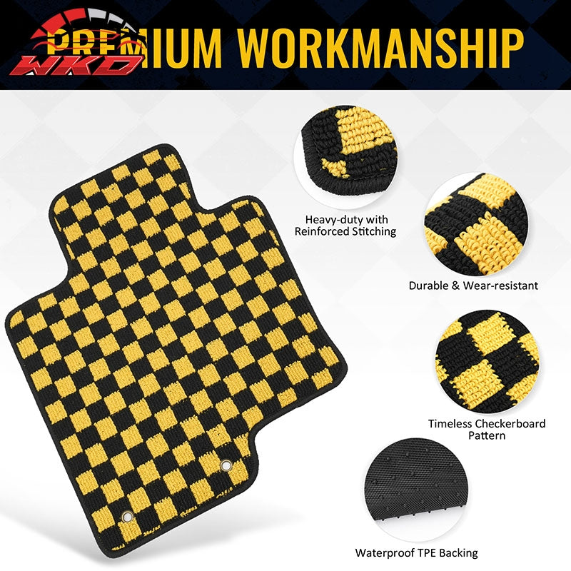 Fits 11-14 Hyundai Sonata Car Floor Mats Checkered Carpets Black Yellow Plaid