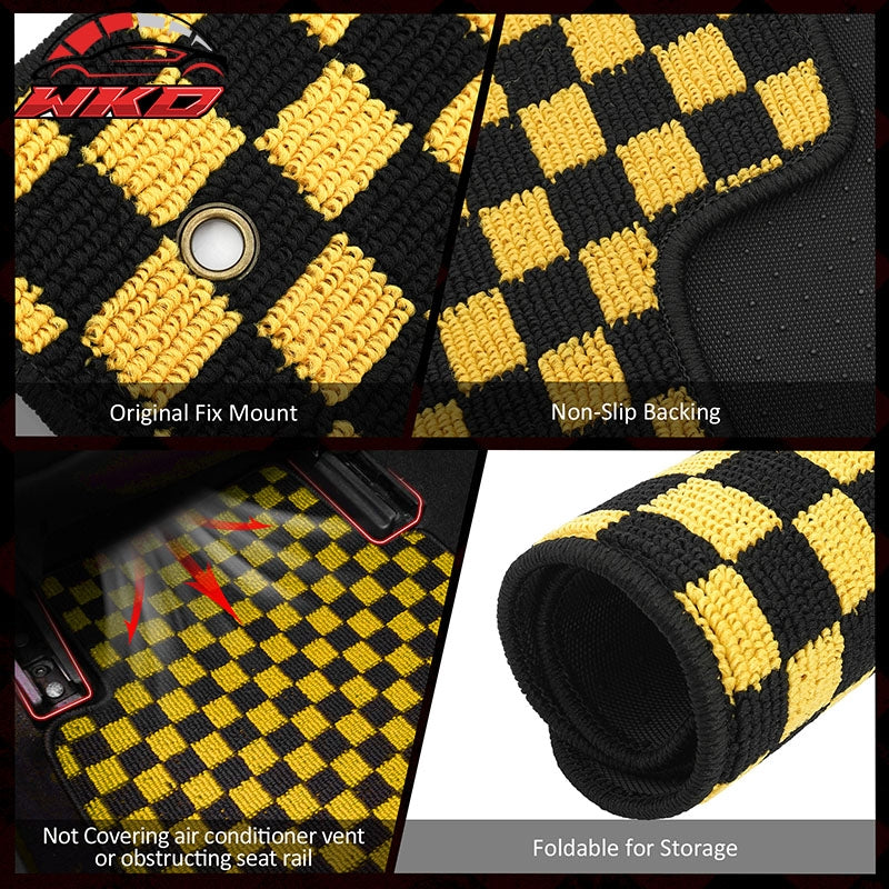Fits 11-14 Hyundai Sonata Car Floor Mats Checkered Carpets Black Yellow Plaid