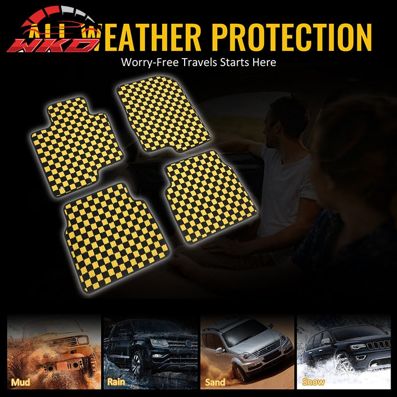 Fits 11-14 Hyundai Sonata Car Floor Mats Checkered Carpets Black Yellow Plaid
