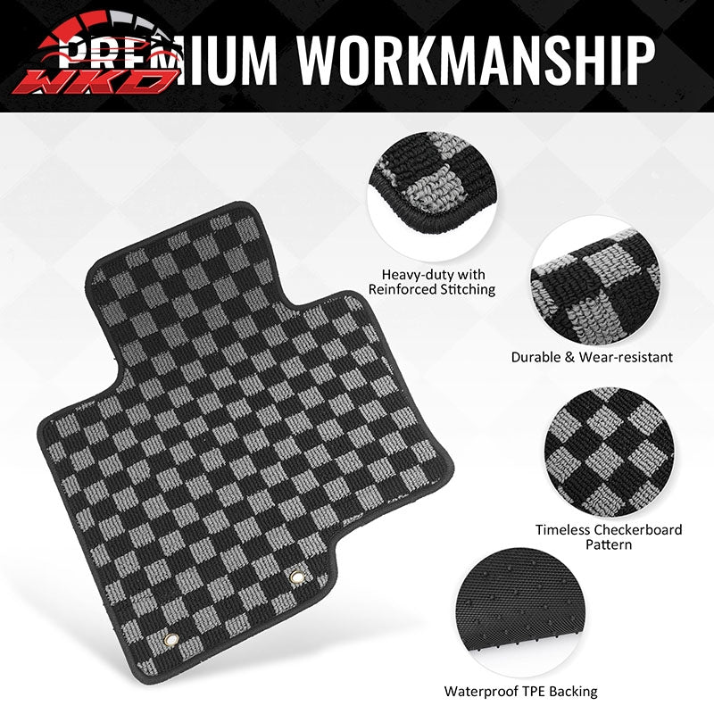 Fits 11-14 Hyundai Sonata Floor Mats Non-Slip Carpets Checkered Black Gray Plaid