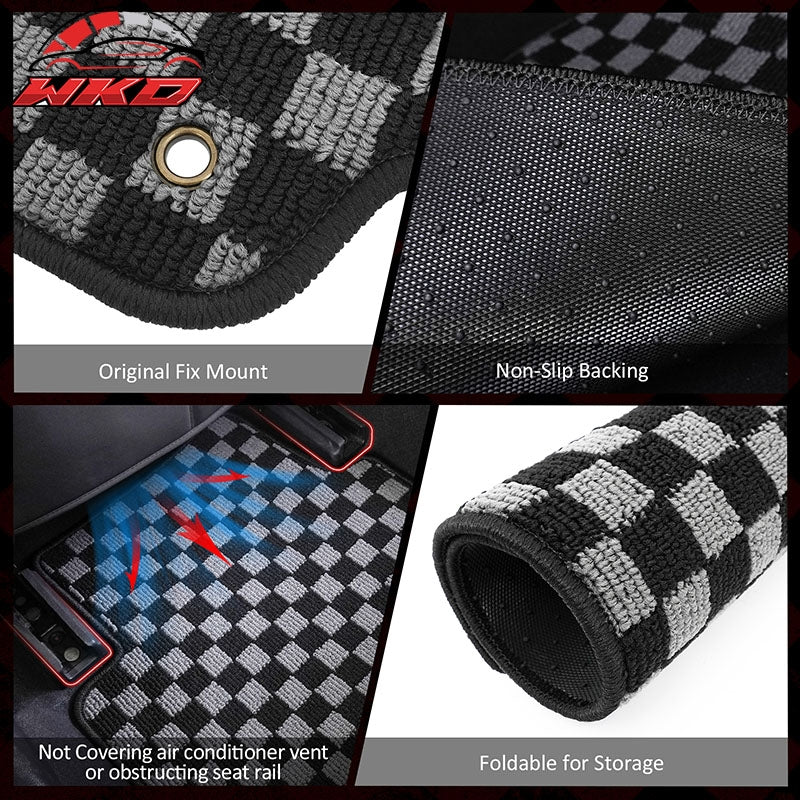 Fits 11-14 Hyundai Sonata Floor Mats Non-Slip Carpets Checkered Black Gray Plaid