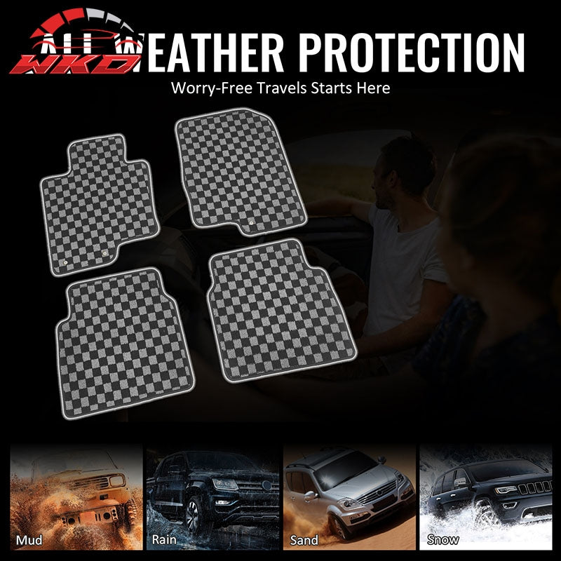 Fits 11-14 Hyundai Sonata Floor Mats Non-Slip Carpets Checkered Black Gray Plaid