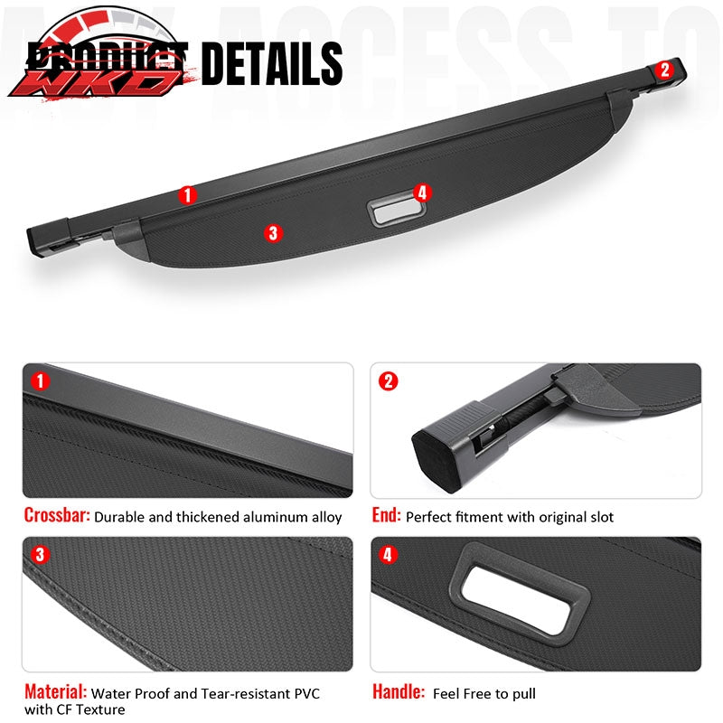 Fits 22-26 Hyundai Tucson Retractable Rear Cargo Cover Carbon Fiber Texture