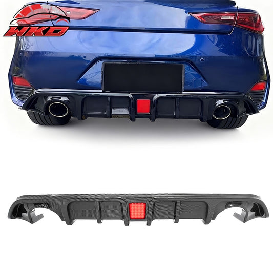Wholesale 17-22 INFINITI Q60 LED Rear Bumper Diffuser Lip W/ 4-Fin Carbon Fiber Print - Wikond Auto